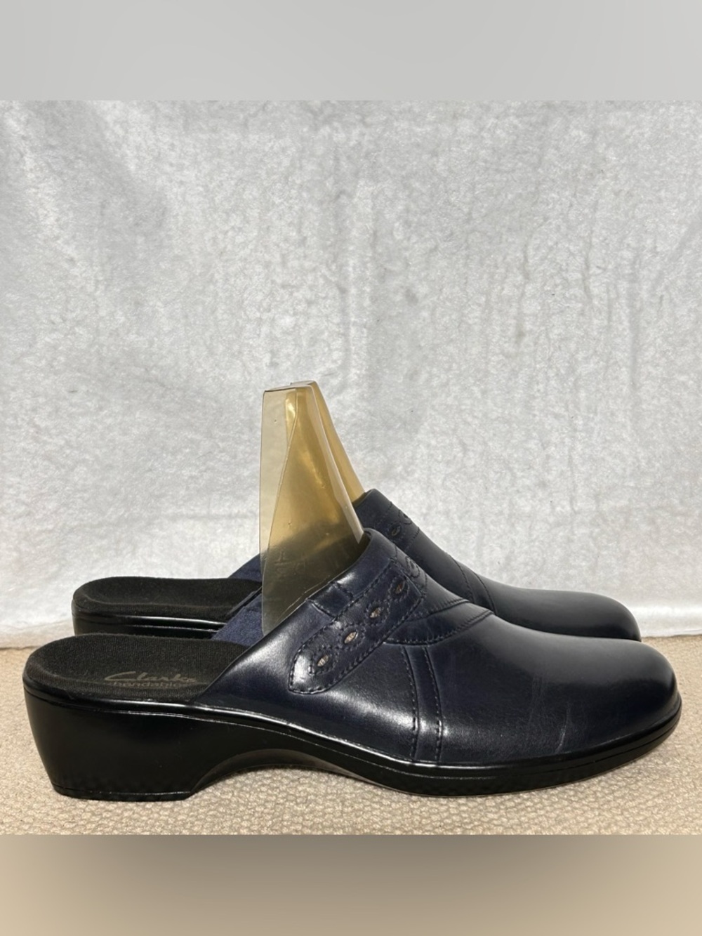 Clarks Womens Black Leather Slip On Mule Clogs Wedge Shoes SZ US 10 M